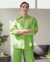 Gömlek Yaka Uzun Kol Zarif Tasarım Yeşil Bluz 39596