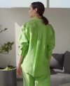 Gömlek Yaka Uzun Kol Zarif Tasarım Yeşil Bluz 39596