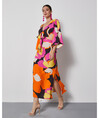 Patterned Orange Dress with Window at Waist, Tied at Front, 36950