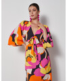 Patterned Orange Dress with Window at Waist, Tied at Front, 36950