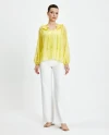 Beaded Embroidered Rubber Neck Long Sleeve Yellow Blouse 39442