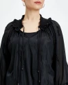 Beaded Embroidered Rubber Neck Long Sleeve Black Blouse 39442