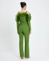 Tulle Ruffle Neck Open Shoulder Long Sleeve Green Blouse 39266