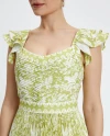 Square Neck Patterned Short Sleeve Green Dress 39467