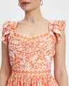 Square Neck Patterned Short Sleeve Orange Dress 39467