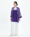 Şifon Kimono Altın İşlemeli Bol Kesim Mor Kap 38504