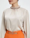 Balloon Sleeve Elegant Design Beige Shirt 39562