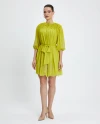 Lace Up Embroidered Chiffon Mini Acid Yellow Dress 39633