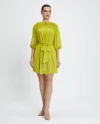 Lace Up Embroidered Chiffon Mini Acid Yellow Dress 39633