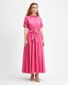 Shirt Collar Belted Pocket Long Fuchsia Dress 39255