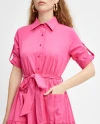 Shirt Collar Belted Pocket Long Fuchsia Dress 39255