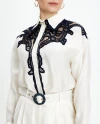Shirt Collar Long Sleeve Elegant Design Ecru Blouse 39596