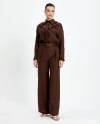 Shirt Collar Long Sleeve Elegant Design Coffee Blouse 39596