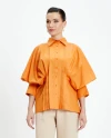 Bat Sleeve Pleated Three Quarter Sleeve Orange Shirt 39590