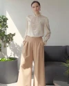 Pocketed Loose Cut Camel Trousers 39673