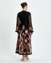 Floral Patterned Embroidered Belted V-Neck Black Dress 39589