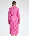 Belted Polka Dot Shirt Collar Fuchsia Satin Dress 40349