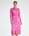 Belted Polka Dot Shirt Collar Fuchsia Satin Dress 40349