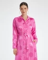 Belted Polka Dot Shirt Collar Fuchsia Satin Dress 40349