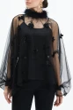 Turtleneck Collar Flower Embroidered Black Poncho 39243