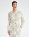 Belted Polka Dot Shirt Collar Cream Satin Dress 40349