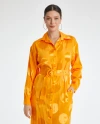 Belted Polka Dot Shirt Collar Orange Satin Dress 40349