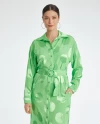 Belden Kemerli Puantiyeli Gömlek Yaka Yeşil Saten Elbise 40349
