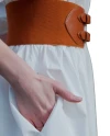 Elbow Sleeve V-Neck Belted Pocket Ecru Long Dress 39852