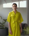 Shirt Collar Pocketed Short Sleeve Acid Yellow Dress 39914