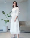 Shirt Collar Rose Detailed Long Ecru Dress 39861