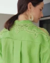 Shirt Collar Long Sleeve Elegant Design Green Blouse 39596