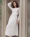 Rose Detailed Long Sleeve Elegant Ecru Dress 39857