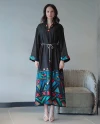 Patterned Long Sleeve Black Dress 39504