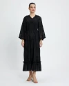 İspanyol Kol Desenli V Yaka Uzun Siyah Elbise 39360