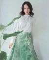 Polka Dot Relaxed Cut Green Long Skirt 39770