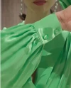 Saten Kendinden Puntiye Desenli Kemerli Ceket Pantalon Yeşil Takım 36798