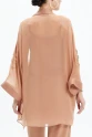 Şifon Kimono Altın İşlemeli Bol Kesim Camel Kap 38504