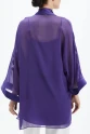 Şifon Kimono Altın İşlemeli Bol Kesim Mor Kap 38504