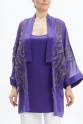 Şifon Kimono Altın İşlemeli Bol Kesim Mor Kap 38504