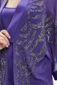 Şifon Kimono Altın İşlemeli Bol Kesim Mor Kap 38504