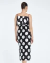 Stone Rope Strap Polka Dot Midi Length Satin Black Dress 35769