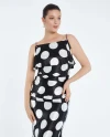 Stone Rope Strap Polka Dot Midi Length Satin Black Dress 35769