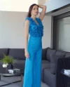 Organza Tulle Ruffle Finished Blue Jumpsuit 37300