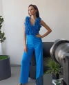 Organza Tulle Ruffle Finished Blue Jumpsuit 37300