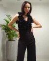 Organza Tulle Ruffle Covered Black Jumpsuit 37300