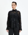 Uzun Manşetli Siyah Desenli Transparan Klasik Gömlek 39240
